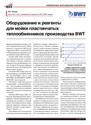 Статья "Оборудование и реагенты для мойки пластинчатых теплообменников производства BWT" (журнал ЖКХ, 2006 год)